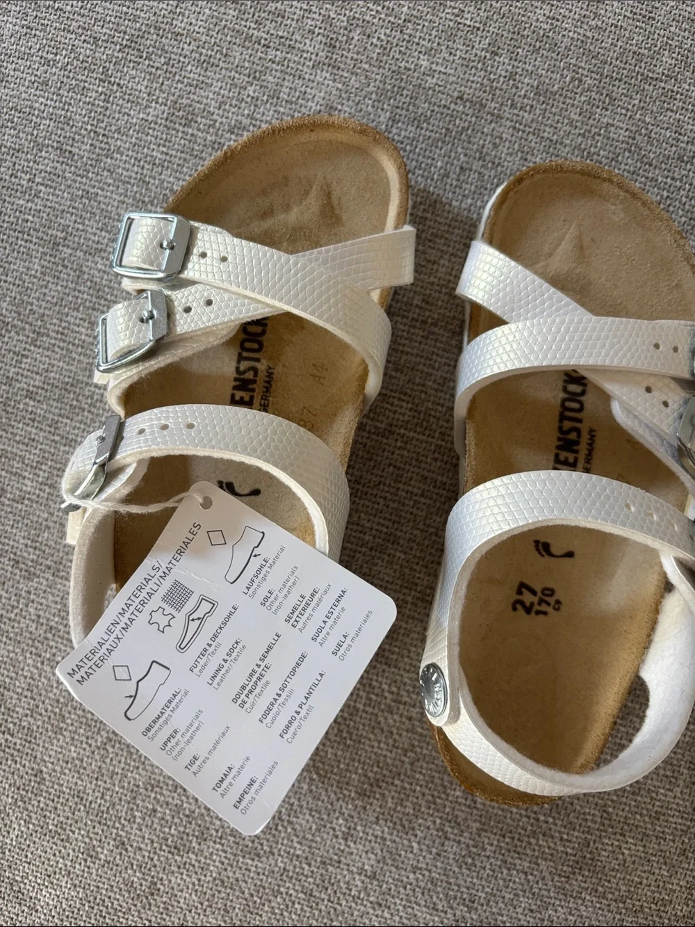 Birkenstock Kids White Mayari Double-Strap Silver Buckle Sandals Size 27